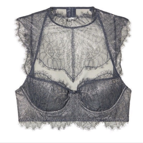 Victoria’s Secret set Thong & Gray Lace High-Neck Bustier Size 32C, new - Picture 2 of 4